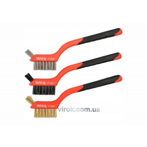 Щітки 3-рядні YATO сталь/латунь/нейлон. на пластик. основі , l= 180 мм, кпл. 3 шт.  [24/144]