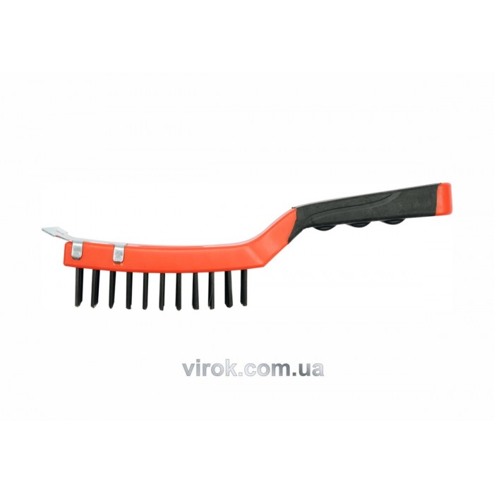 Щітка дротяна сталева з носиком YATO : 4- рядна, L= 200 мм з пластмасовою ручкою [12/72]