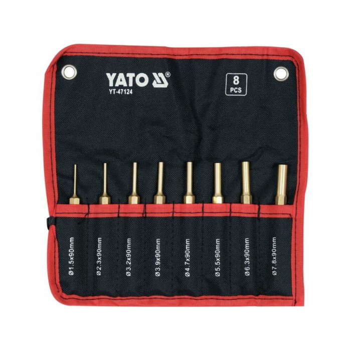 Пробійники латунні YATO: Ø= 1,5- 7,8 мм, l= 90 мм, компл. 8 шт [50]