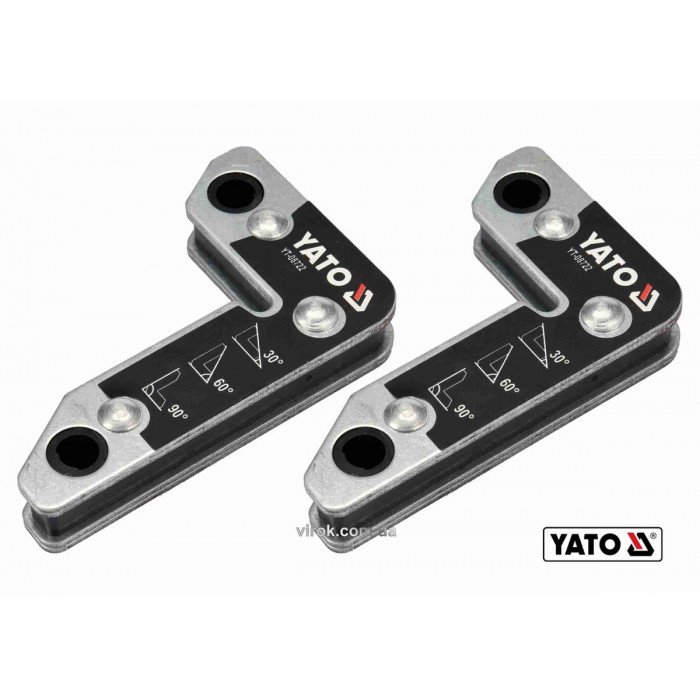 Кутники магнітні для зварювання YATO: кут: 30°, 60°, 90°, сталеві, сила утримування- 25 кг, 2шт(DW)