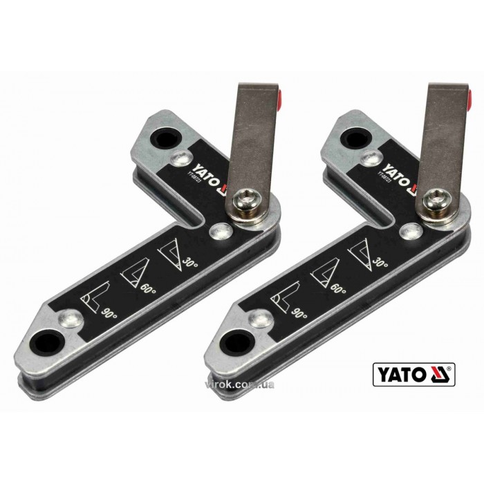Кутники магнітні для зварювання YATO: кут: 30°, 60°, 90°, сталеві, сила утримування- 32 кг, 2 шт [8]