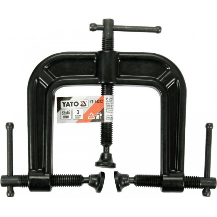 Струбцина з 3 гвинтовими затискачами YATO, тип "С", 62х 62 мм [10/60]