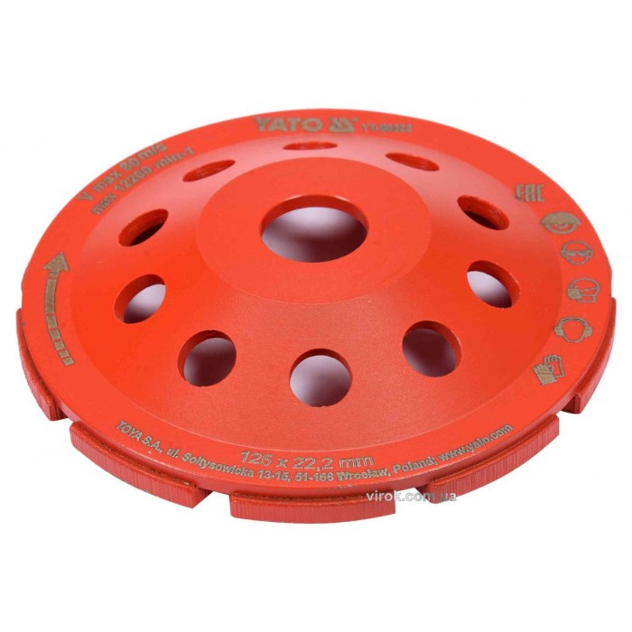 Диск шліфувальний алмазний YATO : 125 х 22.2 мм, 12200 об/хв, M14 [30]