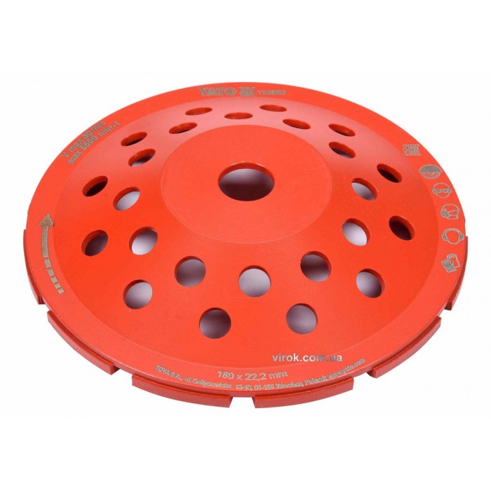 Диск шліфувальний алмазний YATO : 180 х 22.2 мм, 6600 об/хв, M14 [20]