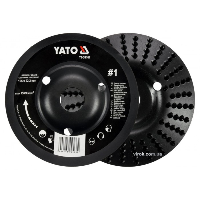 Диск-фреза шліфувальний YATO по дереву, фарбі, шпаклівці, алюмінію; Ø=125/22.2мм, шорсткість №1 [10]
