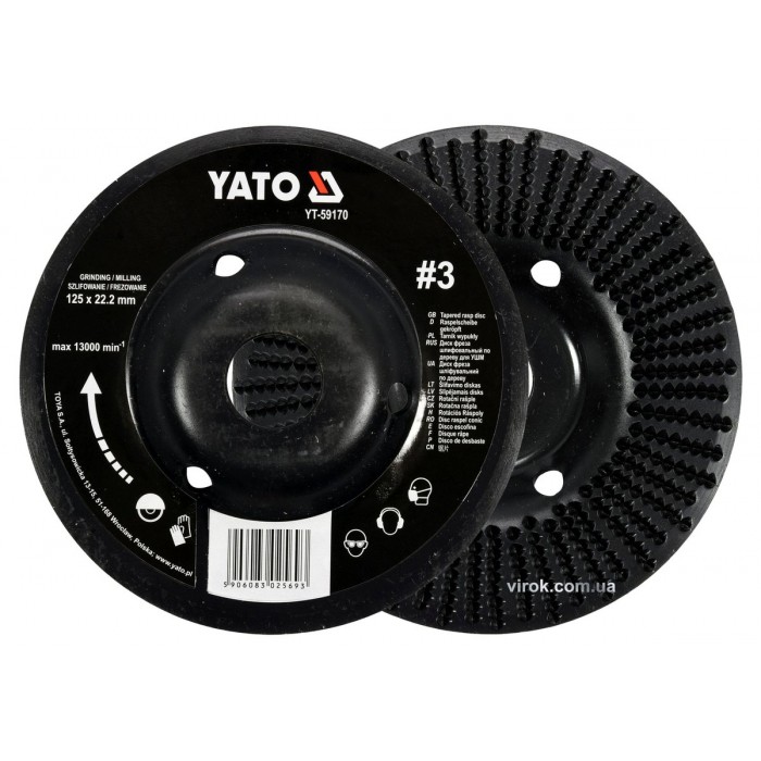 Диск-фреза шліфувальний YATO по дереву, ПВХ, гіпсу; Ø=125/22.2 мм, шорсткість №3 [10]