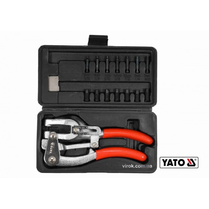 Кліщі для проколювання отворів YATO в листов. металі ≤ 1 мм, 14 насадок Ø= 2-7 мм, 16 шт + кейс [12]