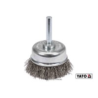 Щітка зачисна з нержавіючої сталі "чашка", до дрилі YATO: Ø=50мм, зі шпинделем Ø=6мм, 4500 об/хв[12]