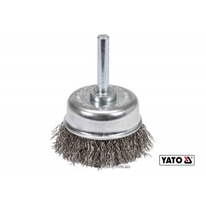 Щітка зачисна з нержавіючої сталі "чашка", до дрилі YATO: Ø=50мм, зі шпинделем Ø=6мм, 4500 об/хв[12]