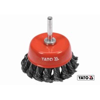 Щітка зачисна зі сталевих плетених дротів "чашка" до дрилі YATO Ø=65 мм, шпиндель Ø=6мм, 12500 об/хв