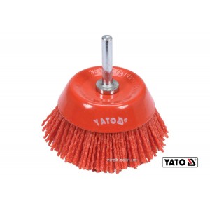Щітка зачисна з нейлоновим ворсом "чашка", до дрилі YATO : Ø=75 мм, зі шпинделем Ø=6 мм [10/120]