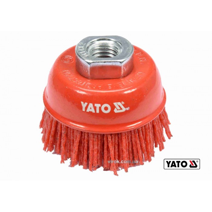 Щітка зачисна з нейлоновим ворсом "чашка", до КШМ YATO : Ø=65 мм, гайка- М14 [10/80]