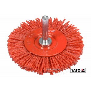 Щітка зачисна з нейлоновим ворсом, дискова до дрилі YATO : Ø=75 мм, зі шпинделем Ø=6 мм [10/120]
