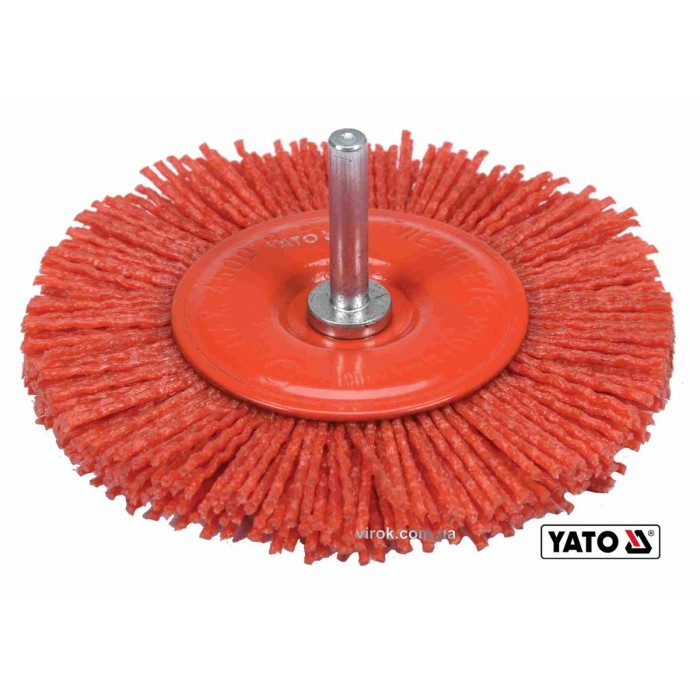 Щітка зачисна з нейлоновим ворсом, дискова до дрилі YATO: Ø=100 мм, зі шпинделем Ø=6 мм [10/60]