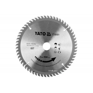 Диск пиляльний победітовий по дереву YATO: 160x20x2.2x1.5 мм, 60 зубців, R.P.M до 9500 1/хв [25/50]