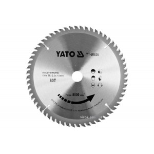 Диск пиляльний победітовий по дереву YATO: 190x20x2.2x1.5 мм, 60 зубців, R.P.M до 8500 1/хв [10/20]