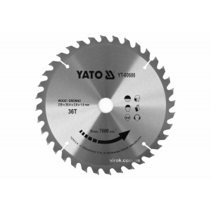 Диск пиляльний победітовий по дереву YATO: 235x25.4x2.8x1.8 мм, 36 зубців R.P.M до 7000 1/хв [10/20]