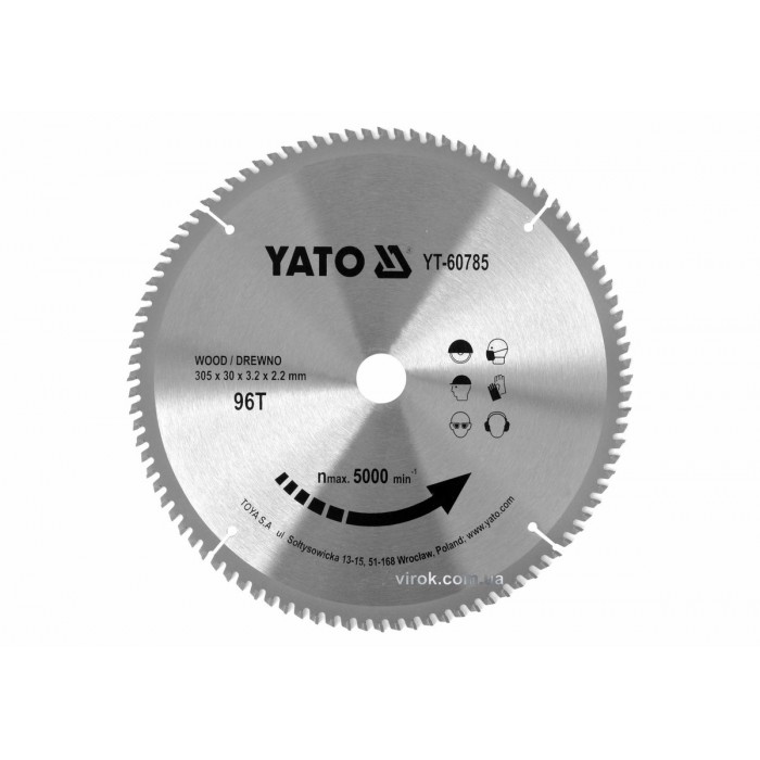 Диск пиляльний победітовий по дереву YATO: 305x30x3.2x2.2 мм, 96 зубців, R.P.M до 5000 1/хв [10]