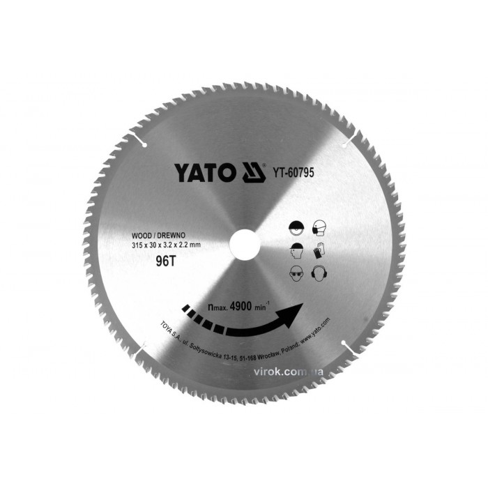 Диск пиляльний победітовий по дереву YATO: 315x30x3.2x2.2 мм, 96 зубців, R.P.M до 4900 1/хв [10]