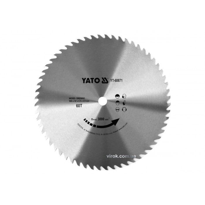 Диск пиляльний по дереву YATO: 500x32x4.5 мм, 60 зубців, R.P.M до 3000 1/хв [4]