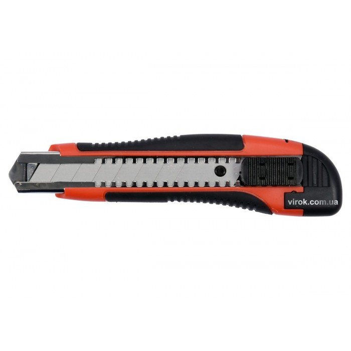 Ніж YATO з висувним лезом з відломними сегментами : M= 18 мм, SK5, ABS/TPR, фіксатор, F 20N [12/144]