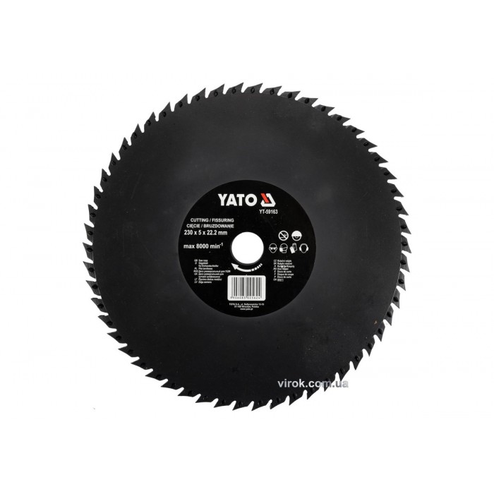 Диск-фреза відрізний і штробувальний по дереву, ПВХ. гіпсу YATO: Ø=230х 22,2 мм, макс. 8000 об/хв DW