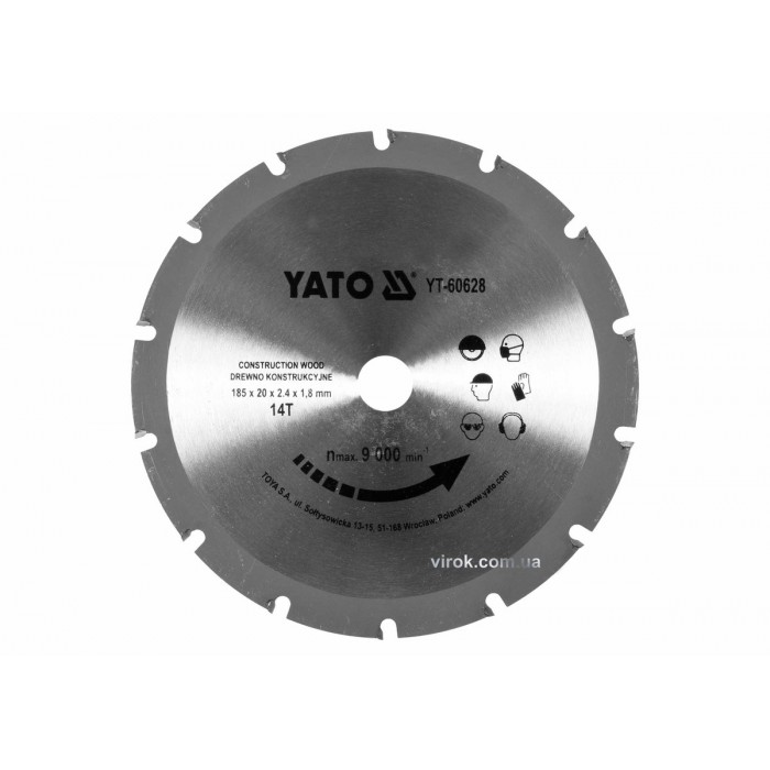 Диск пиляльний по дереву з цвяхами YATO: Ø= 185х2.4x20 мм, 14 зубців, R.P.M до 9000 1/хв [25/50]