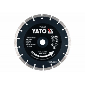 Диск відрізний алмазний по каменю і бетону YATO Ø=230x2.2x10x22.2 мм, в мокрому і сухому режимі [25]