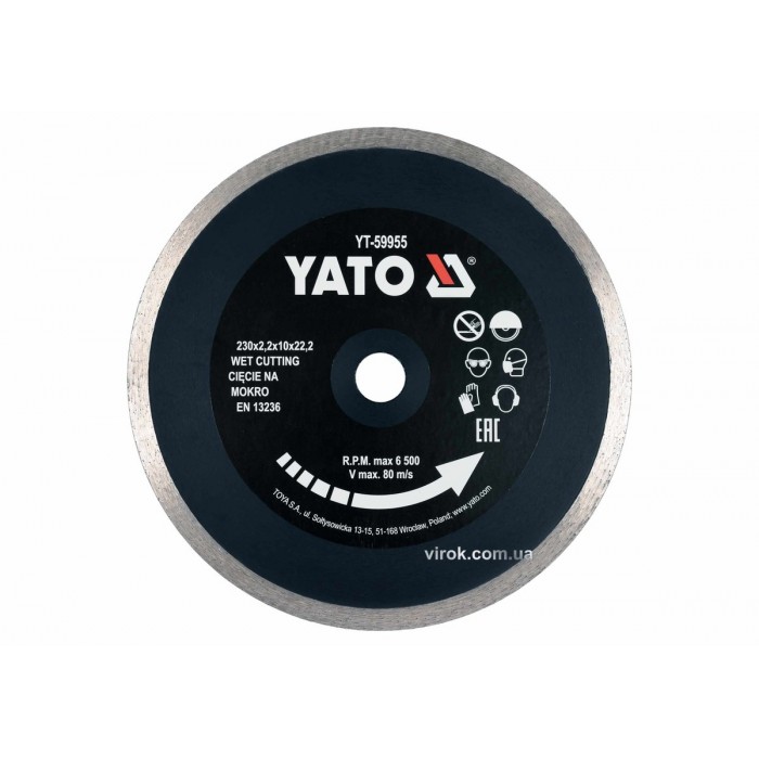 Диск відрізний алмазний по гресу, склу, кераміці YATO Ø=230х2.2х10х22.2 мм,в мокрому режимі [25]