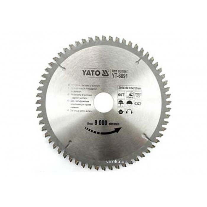 Диск пиляльний по алюмінію YATO, 200х30х3.0х2.2 мм, 60 зубців, R.P.M до 8000 1/хв [10/20]