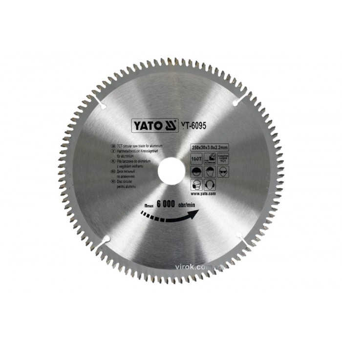 Диск пиляльний по алюмінію YATO, 250х30х3.0x2.2 мм, 100 зубців, R.P.M до 6000 1/хв [10/20]