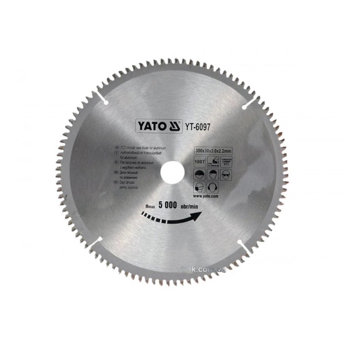 Диск пиляльний по алюмінію YATO, 300х30х3.0x2.2 мм, 100 зубців, R.P.M до 5000 1/хв [10]