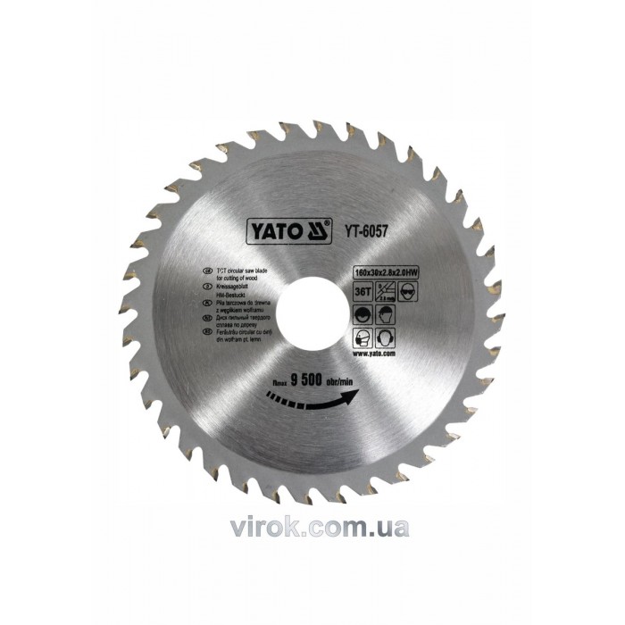 Диск пиляльний победітовий по дереву YATO: 160х30х2.8х2.0 мм, 36 зубців, R.P.M до 9500 1/хв [25/50]