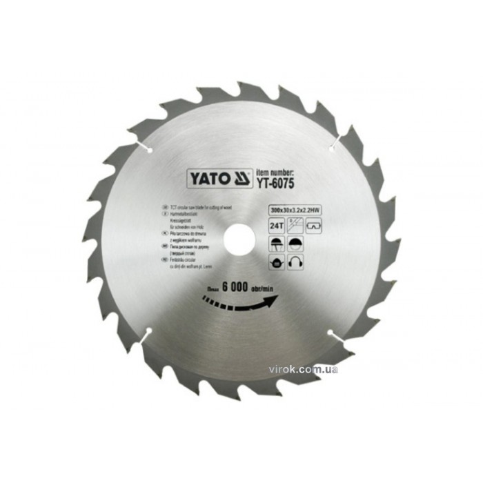 Диск пиляльний победітовий по дереву YATO: 300х30x3.2x2.2 мм, 24 зубці, R.P.M до 6000 1/хв [10]