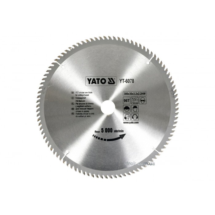Диск пиляльний победітовий по дереву YATO: 300х30х3.2х2.2 мм, 96 зубців, R.P.M до 5000 1/хв [10]