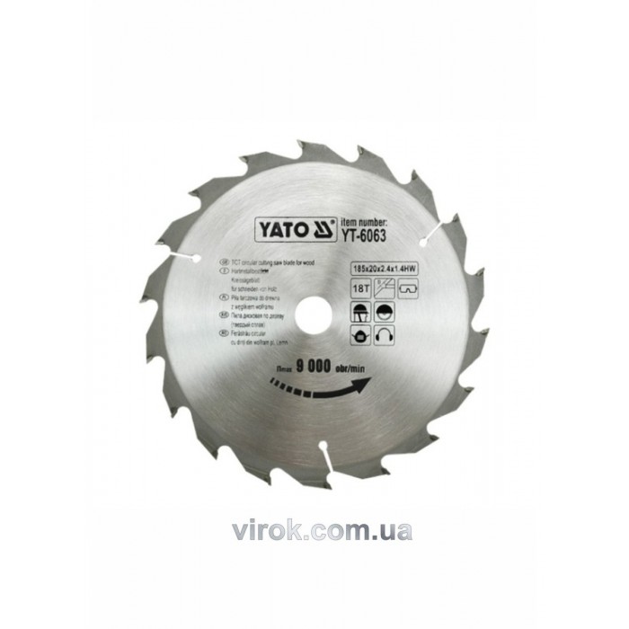 Диск пиляльний победітовий по дереву YATO: 185х20х2.4х1.4 мм, 18 зубців, R.P.M до 9000 1/хв [10/20]