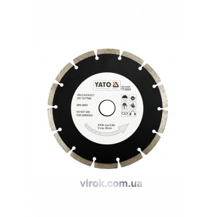 Диск алмазний сегмент YATO : "SEGMENT" Ø= 180x8,0x22,2 мм. H= 2,5 мм [15/60]
