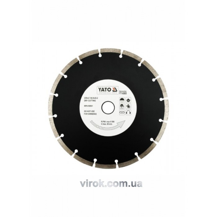 Диск алмазний сегмент YATO : "SEGMENT" Ø= 230x8,0x22,2 мм. H= 2,7 мм [10/40]