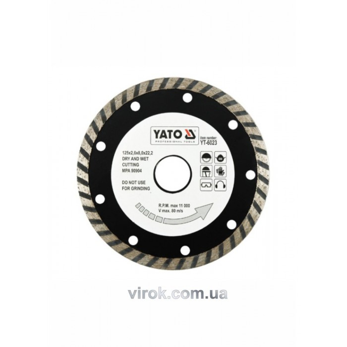 Диск алмазний турбо YATO : "TURBO" Ø= 125x8,0x22,2 мм. H= 2,6 мм [20/160]