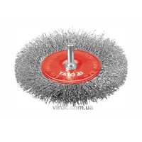 Щітка - крацовка YATO ПЛОСКА  Ø=100 мм зі шпинделем. сталь [12/96]