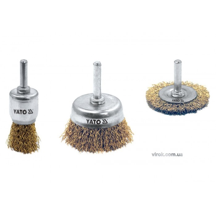Щітки дротяні YATO Ø=20/50/50мм зі шпинделями[12/60]