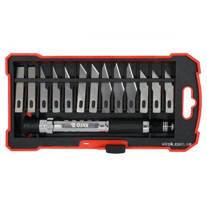 Ножі прецизійні з тримачем YATO в футлярі, набір 14 елем. [6/48]