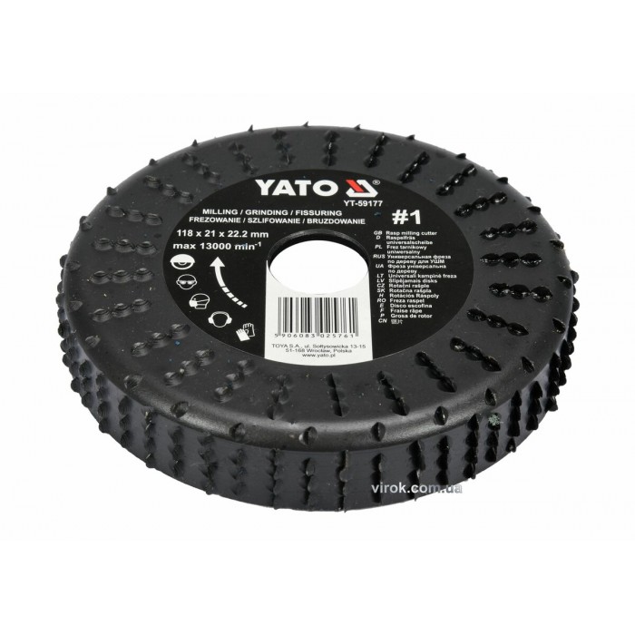 Диск-фреза шліфувальний YATO по дереву, ПВХ, гіпсу; Ø=118/22.2 мм, h=21 мм, шорсткість №1 [10]