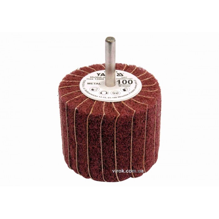 Круг пелюстковий шліфувальний YATO : подовжений Ø=60 мм, К100, шпиндель Ø= 6 мм, H= 50 мм [10/60]