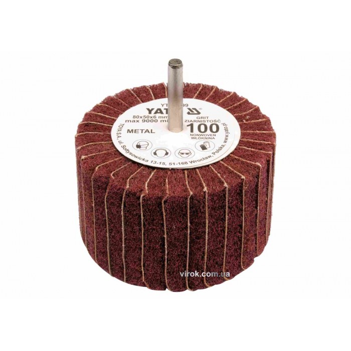 Круг пелюстковий шліфувальний YATO : подовжений Ø=80 мм, К60, шпиндель Ø= 6 мм, H= 50 мм [10/60]