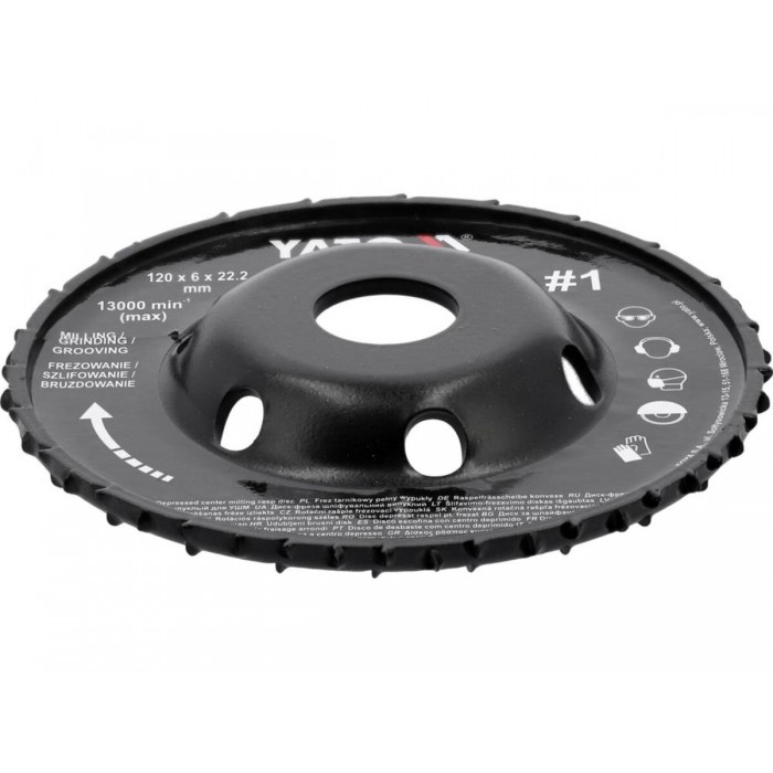 Диск-фреза випуклий до КШМ YATO по дереву, шпаклівці, гіпсу; Ø=120/22.2 мм, t= 16/6мм шорстк №1 [10]