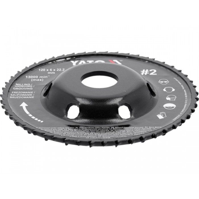 Диск-фреза випуклий до КШМ YATO по дереву, шпаклівці, гіпсу; Ø=120/22.2 мм, t= 16/6мм шорстк №2 [10]
