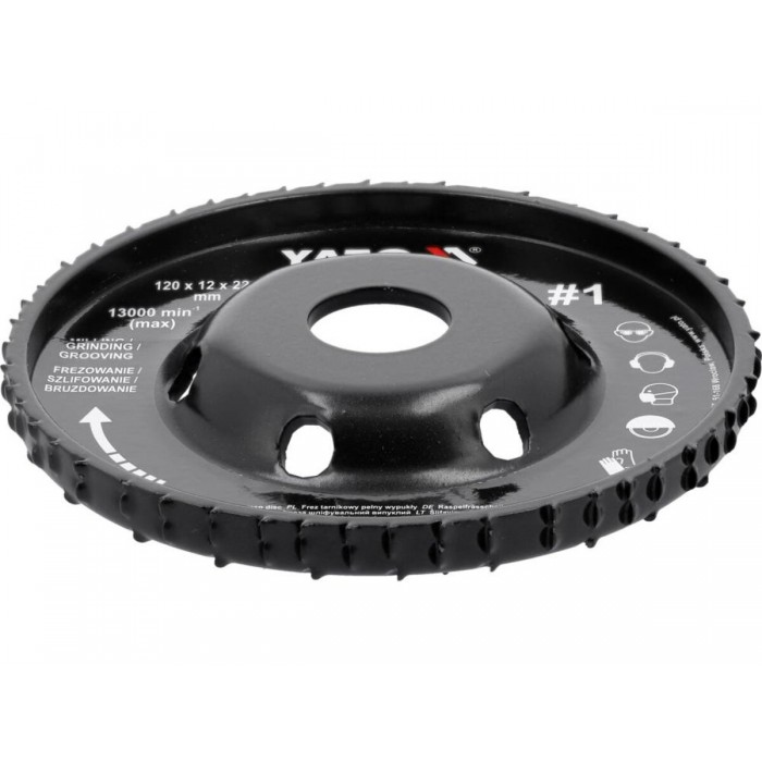 Диск-фреза випуклий до КШМ YATO по дереву, шпаклівці, гіпсу; Ø=120/22.2 мм, t= 16/12 мм шорстк №1