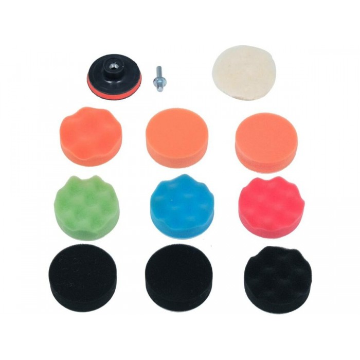 Губки і хутро полірувальні, на липучці YATO Ø= 80мм, h= 25мм з опорним диском і адаптером М10, 12 ел