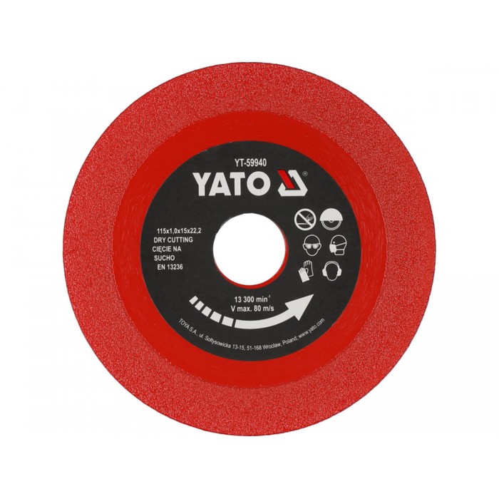 Диск відрізний алмазний по гресу, склу, кераміці YATO Ø=115/22.2х2х15 мм, в суому режимі [25/200]